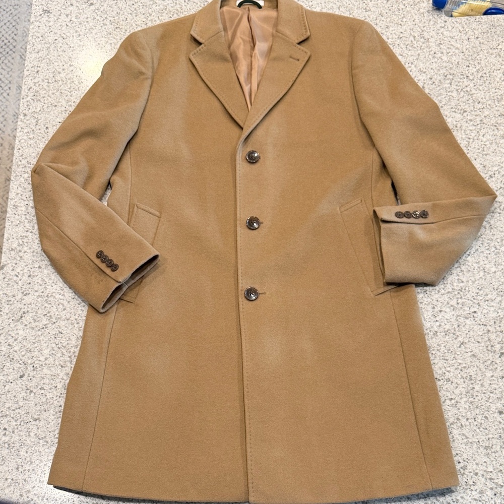 Lauren Ralph Lauren Men's Tan/Beige Long Coat Overcoat 42R Wool/Cashmere/Nylon